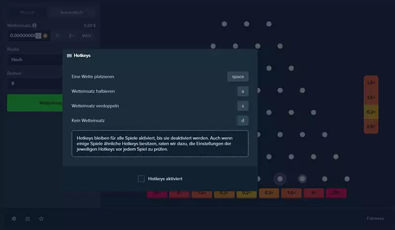 Raccourcis clavier Stake Plinko