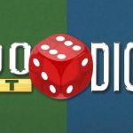 Logo featuring 100 dice on a vibrant green and blue background, symbolizing gaming and chance.