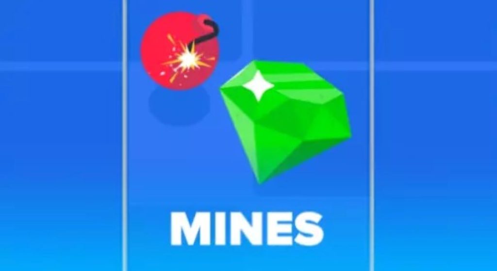 The mine logo displayed prominently against a blue background, emphasizing its design and color contrast.